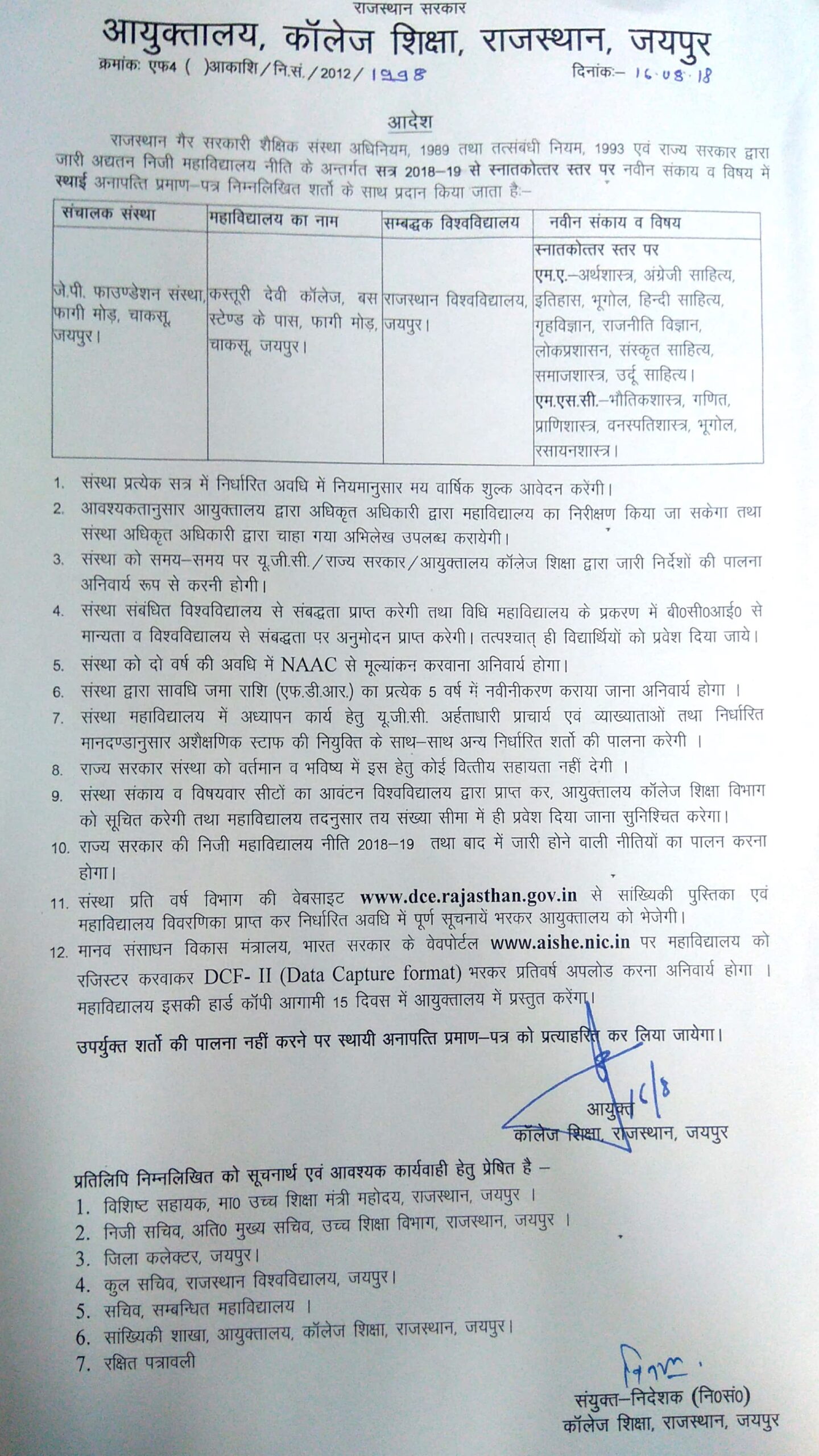 Rajasthan Govt. PNOC PG Course